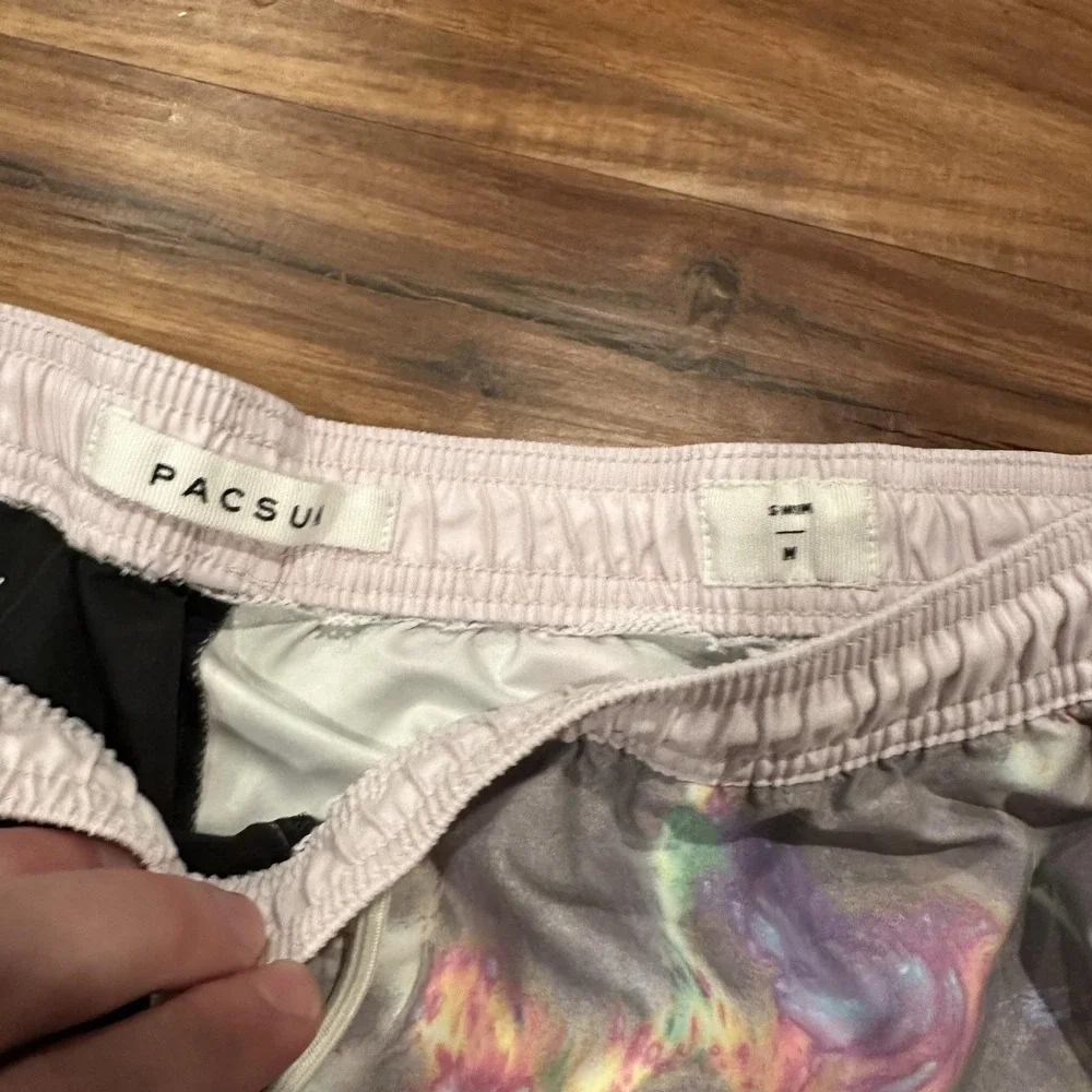 PacSun Shorts Mens Small Black Tie Dye Swim Trunks Lined Pockets Elastic Waist